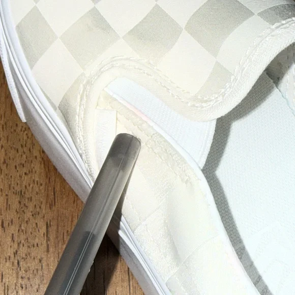 NEW VANS CHECKERED STACKFORM PLATFORM SLIP ON SHINY SATIN IVORY CHECKERED SZ 9 - Picture 14 of 14